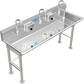 BSM Inc. ADA SS Sink 3 Station with Electronic Faucet Floor Mount 80""L x 20""W x 6""D Sink