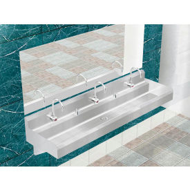 BSM Inc. Elite ADA SS Sink 3 Station with Electronic Faucet Wall Mount 72""L x 21""W x 5""D Sink