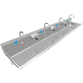 BSM Inc. ADA SS Sink 4 Station with Electronic Faucet Wall Mount 100""L x 20""W x 6""D Sink