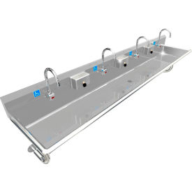 BSM Inc. ADA SS Sink 4 Station with Electronic Faucet Round Tubes 100""L x 20""W x 6""D Sink