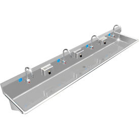 BSM Inc. ADA SS Sink 4 Station with Electronic Faucet Wall Mount 108""L x 20""W x 6""D Sink