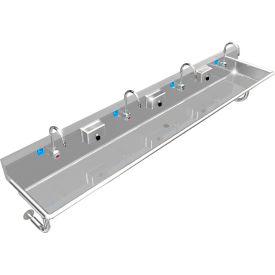 BSM Inc. ADA SS Sink 4 Station with Electronic Faucet Round Tubes 108""L x 20""W x 6""D Sink