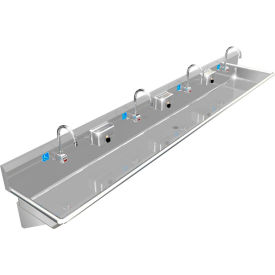 BSM Inc. ADA SS Sink 4 Station with Electronic Faucet Wall Mount 120""L x 20""W x 6""D Sink