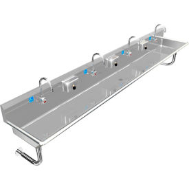 BSM Inc. ADA SS Sink 4 Station with Electronic Faucet Round Tubes 120""L x 20""W x 6""D Sink