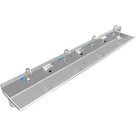 BSM Inc. ADA SS Sink 4 Station with Electronic Faucet Wall Mount 132""L x 20""W x 6""D Sink