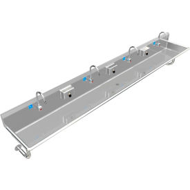 BSM Inc. ADA SS Sink 4 Station with Electronic Faucet Round Tubes 132""L x 20""W x 6""D Sink