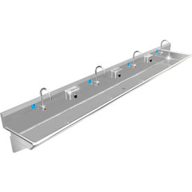 BSM Inc. ADA SS Sink 4 Station with Electronic Faucet Wall Mount 144""L x 20""W x 6""D Sink