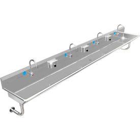 BSM Inc. ADA SS Sink 4 Station with Electronic Faucet Round Tubes 144""L x 20""W x 6""D Sink