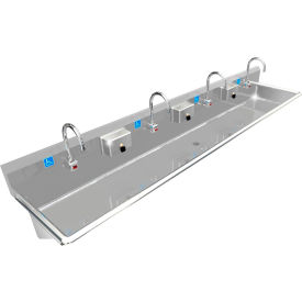 BSM Inc. ADA SS Sink 4 Station with Electronic Faucet Wall Mount 96""L x 20""W x 6""D Sink