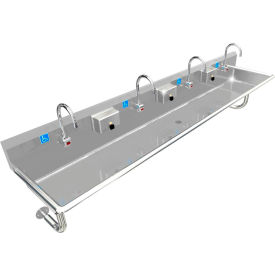 BSM Inc. ADA SS Sink 4 Station with Electronic Faucet Round Tubes 96""L x 20""W x 6""D Sink