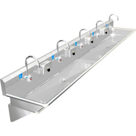 BSM Inc. ADA SS Sink 5 Station with Electronic Faucet Wall Mount 120""L x 20""W x 6""D Sink