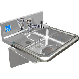 BSM Inc. ADA SS Hand Sink 1 Station with Metering Faucet Wall Mount 18-3/4""L x 17""W x 5""D Sink