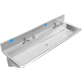 BSM Inc. ADA SS Sink 2 Station with Metering Faucet Wall Mount 60""L x 20""W x 6""D Sink