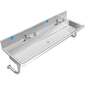 BSM Inc. ADA SS Sink 2 Station with Metering Faucet Round Tubes 60""L x 20""W x 6""D Sink