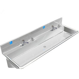 BSM Inc. ADA SS Sink 2 Station with Metering Faucet Wall Mount 72""L x 20""W x 6""D Sink