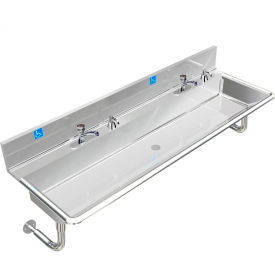 BSM Inc. ADA SS Sink 2 Station with Metering Faucet Round Tubes 72""L x 20""W x 6""D Sink