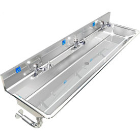 BSM Inc. ADA SS Sink 3 Station with Metering Faucet Round Tubes 60""L x 20""W x 6""D Sink
