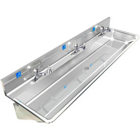BSM Inc. ADA SS Sink 3 Station with Metering Faucet Wall Mount 72""L x 20""W x 6""D Sink