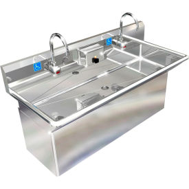 BSM Inc. ADA SS Sink 2 Station with Plumbing Skirt & Electronic Faucet 48""L x 20""W x 6""D Sink