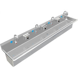 BSM Inc. ADA SS Sink 4 Station with Plumbing Skirt & Electronic Faucet 96""L x 20""W x 6""D Sink