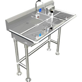 BSM Inc. ADA SS Sink 1 Station w/ Elec. Faucet 5""H Low Profile Backsplash 40""L x 20""W x 6""D Sink