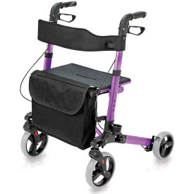 HealthSmart 501-5012-1110 HealthSmart Rollator Walker with Seat and Backrest, 300 pounds capacity, Purple image.