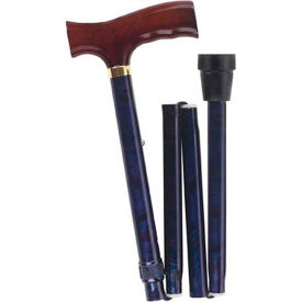 HealthSmart 502-1325-0100 DMI Folding Cane, Derby Handle Walking Stick, Adjustable Collapsible Foldable, Blue Cyclone image.