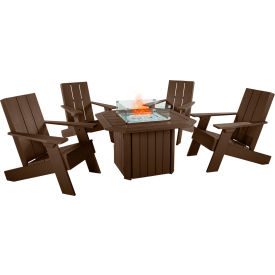 Highwood® Italica Modern Adirondack 5-Piece Conversation Set w/ Fire Pit Table Weathered Acorn 