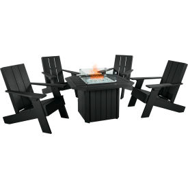 Highwood® Italica Modern Adirondack 5-Piece Conversation Set with Fire Pit Table Black 