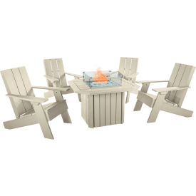 Highwood® Italica Modern Adirondack 5-Piece Conversation Set with Fire Pit Table Whitewash 