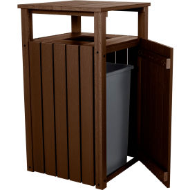 Highwood® Square Commercial Trash Can with Hood 30 - 39 Gallon Capacity. Weathered Acorn 