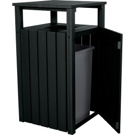 Highwood® Square Commercial Trash Can with Hood 30 - 39 Gallon Capacity. Black 