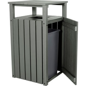 Highwood® Square Commercial Trash Can with Hood 30 - 39 Gallon Capacity. Coastal Teak 
