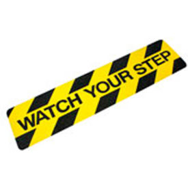 Heskins Llc 3413015000610WUA Heskins "Watch Your Step" Anti Slip Stair Tread, Black/Yellow, 6" x 24" image.