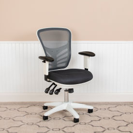 Flash Furniture Executive Ergonomic Office Chair w/Adjustable Arms & White Frame - Dark Gray
