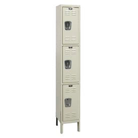 Hallowell U1258-3G-A-PT Hallowell® 3-Tier 3 Door Corrosion Resistant Locker, 12"W x 15"D x 78"H, Tan, Assembled image.