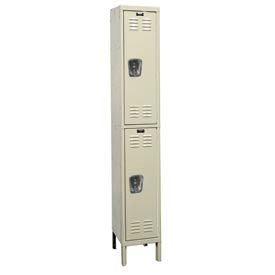 Hallowell U1288-2G-A-PT Hallowell® 2-Tier 2 Door Corrosion Resistant Locker, 12"W x 18"D x 78"H, Tan, Assembled image.