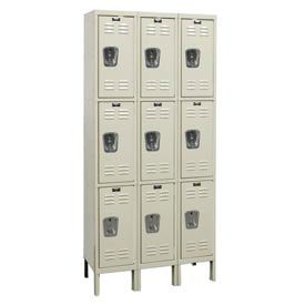 Hallowell U3228-3G-PT Hallowell® 3-Tier 9 Door Corrosion Resistant Locker, 36"W x 12"D x 78"H, Tan, Unassembled image.