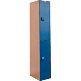Hallowell HPL1282-2A-TB Hallowell® AquaMax 2-Tier 2 Door Plastic Locker, 12"W x 18"D x 72"H, Taupe/Blue, Assembled image.