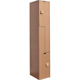 Hallowell HPL1282-ZA-TE Hallowell® AquaMax Z-Style 2 Door Plastic Locker, 12"W x 18"D x 72"H, Taupe, Assembled image.