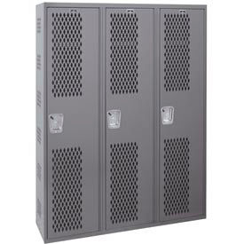 Hallowell HWBA212-111HG Hallowell® 1-Tier 3 Door Single-Point Ventilated Locker, 36"Wx12"Dx72"H, Dark Gray, All-Welded image.