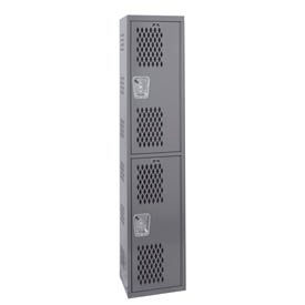 Hallowell HWBA212-2HG Hallowell® 2-Tier 2 Door Single-Point Ventilated Locker, 12"Wx12"Dx72"H, Dark Gray, All-Welded image.