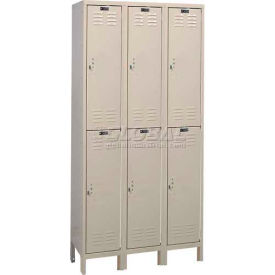 Hallowell UH3228-2PT Hallowell® ValueMax 2-Tier 6 Door Locker, 36"W x 12"D x 78"H, Tan, Unassembled image.