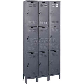 Hallowell UH3228-3A-HG Hallowell® ValueMax 3-Tier 9 Door Locker, 36"W x 12"D x 78"H, Dark Gray, Assembled image.