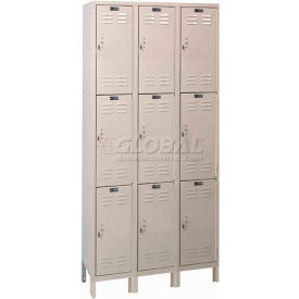 Hallowell UH3228-3A-PT Hallowell® ValueMax 3-Tier 9 Door Locker, 36"W x 12"D x 78"H, Tan, Assembled image.