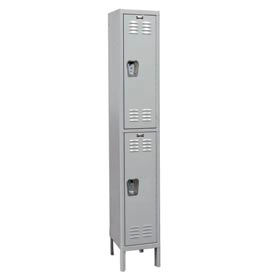 Hallowell UMS1288-2A-PL-AM Hallowell® MedSafe 2-Tier 2 Door Antimicrobial Locker, 12"W x 18"D x 78"H, Gray, Assembled image.