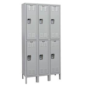 Hallowell UMS3288-2A-PL-AM Hallowell® MedSafe 2-Tier 6 Door Antimicrobial Locker, 36"W x 18"D x 78"H, Gray, Assembled image.