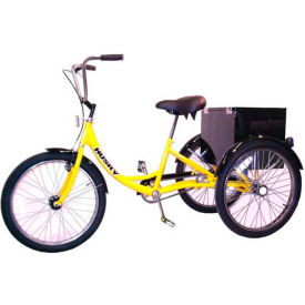 HLF DISTRIBUTING-107259 160-143 Husky Bicycles T-124 Industrial Tricycle, 500 Lb. Capacity, 24" Wheels, Includes Cabinet, Yellow image.