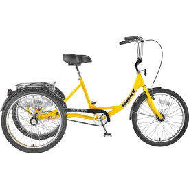 Husky Bicycles Industrial Tricycle 500 Lb. Capacity 24" Wheels W/Platform Solid Tires Yellow 
