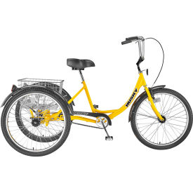 HLF DISTRIBUTING-107259 160-303 Husky Bicycles T-326 Industrial Tricycle, 26" Wheels600 Lb. Capacity, Yellow w/ Basket image.